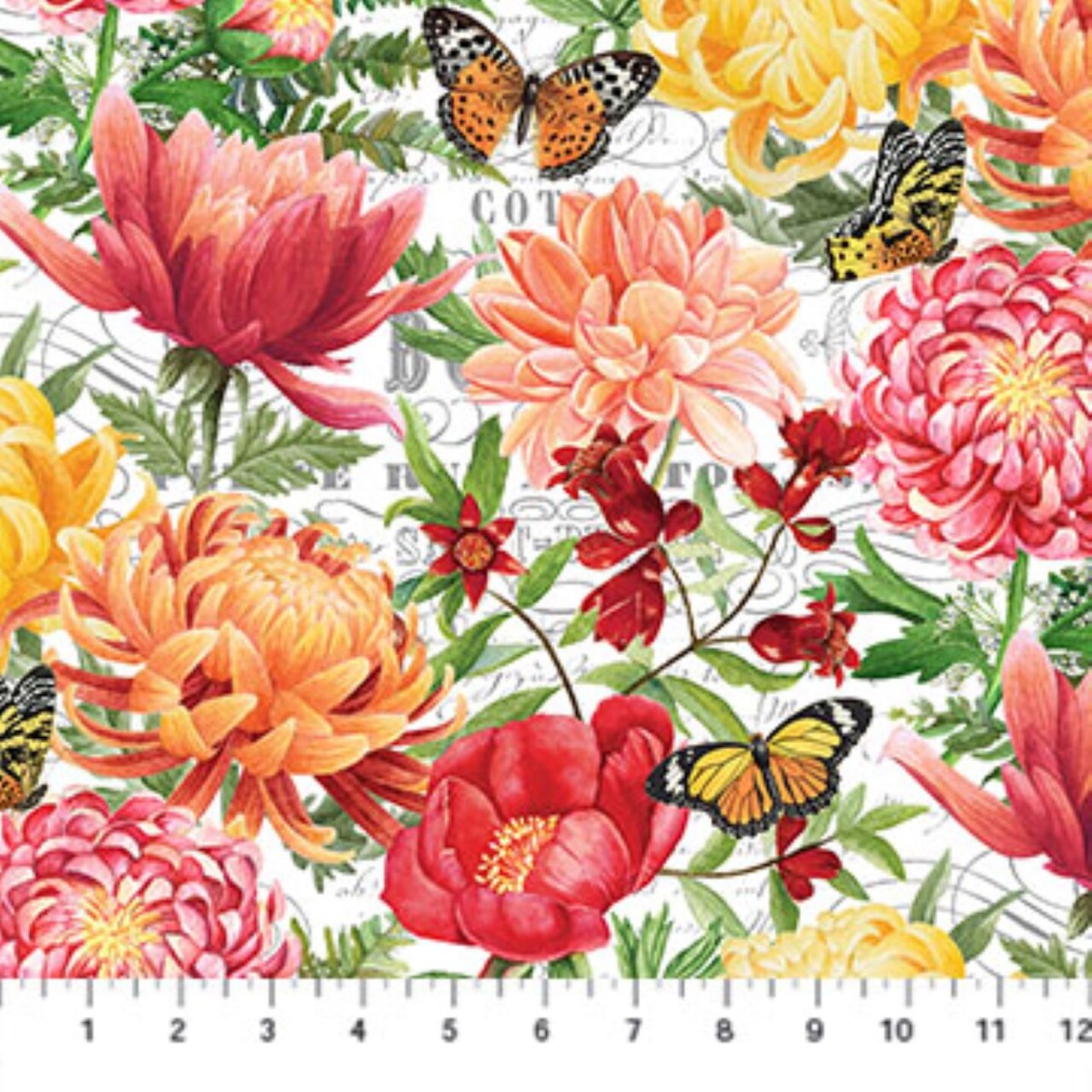 Morning Blossom Large Blossoms White Background Cotton Fabric by Northcott BTY